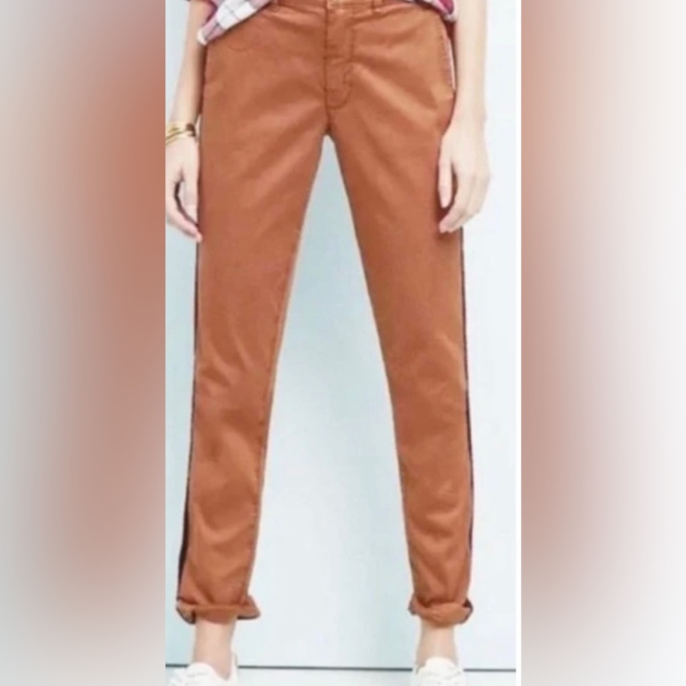 Anthropologie Pilcro Relaxed Chino Pants, Camel
Velvet Side Stripe, Size 28T